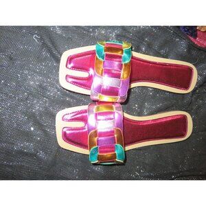 BOGO Color Block PU Leather Slide Sandals Non Slip NWOB size 40 US 9.5